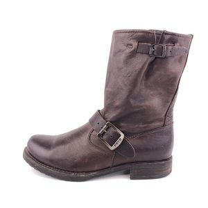 Frye Veronica Short Brown Leather Moto Boots 7B